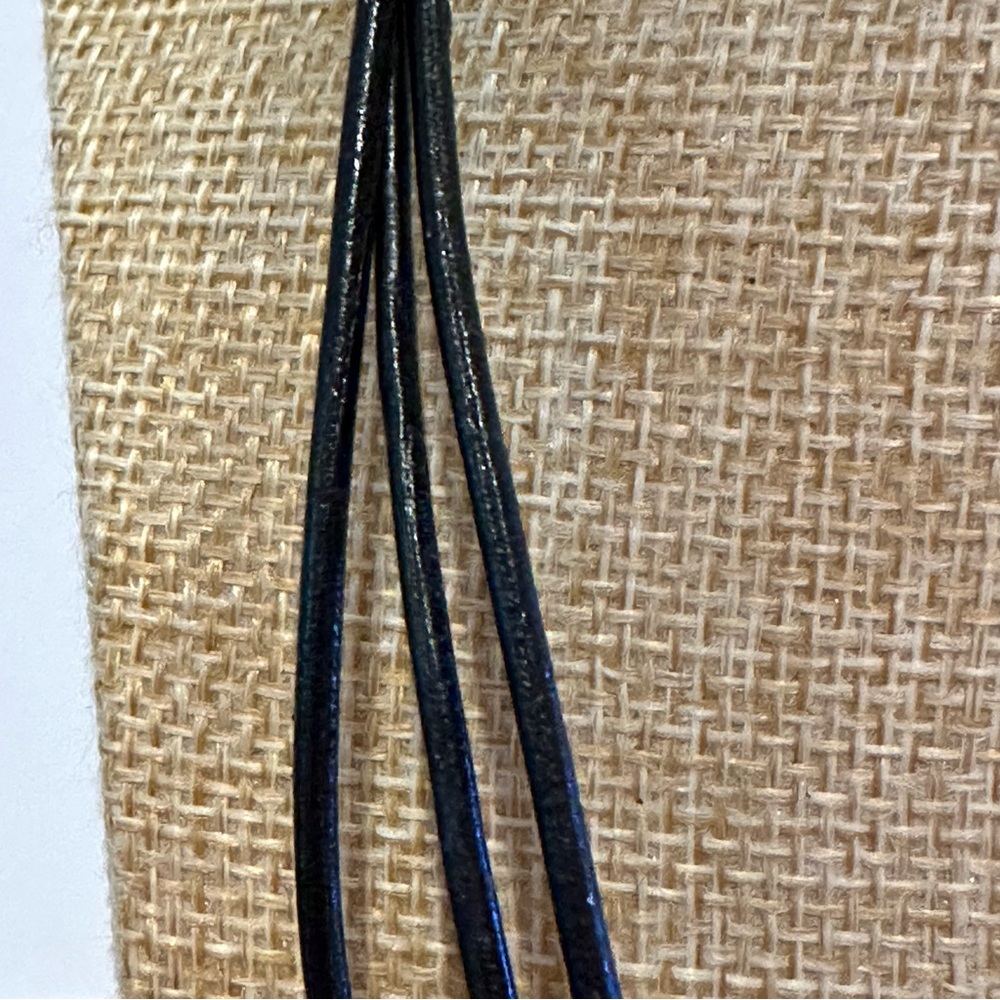 Chico’s Necklace black leather chain w/ round gold pendant w/ black bead center - Picture 6 of 11